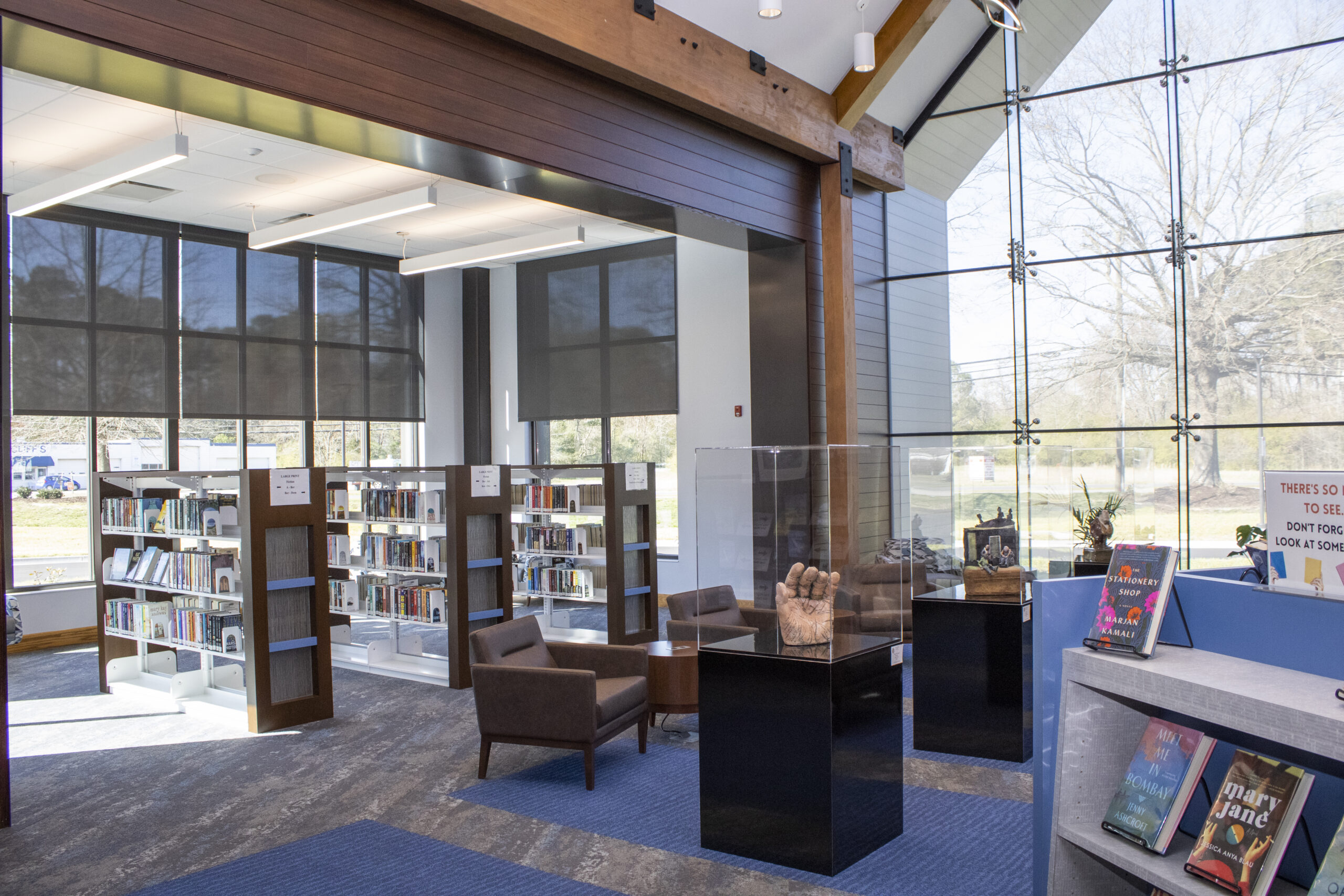 Birght and modern York Libary with art display cases